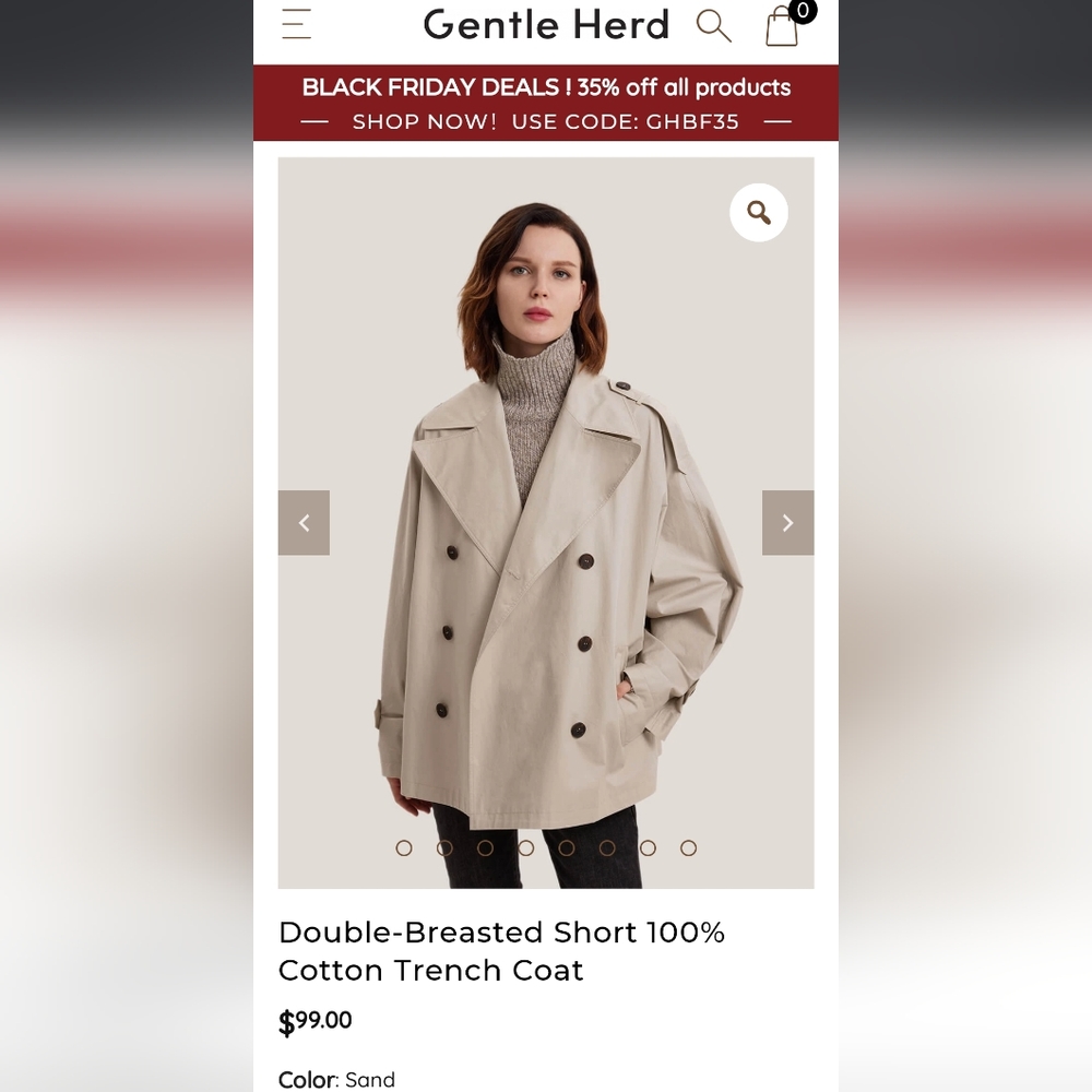 🆕 Gentle Herd Double Breasted Short 100% Cotton Trench Coat in Sand - Picture 10 of 10